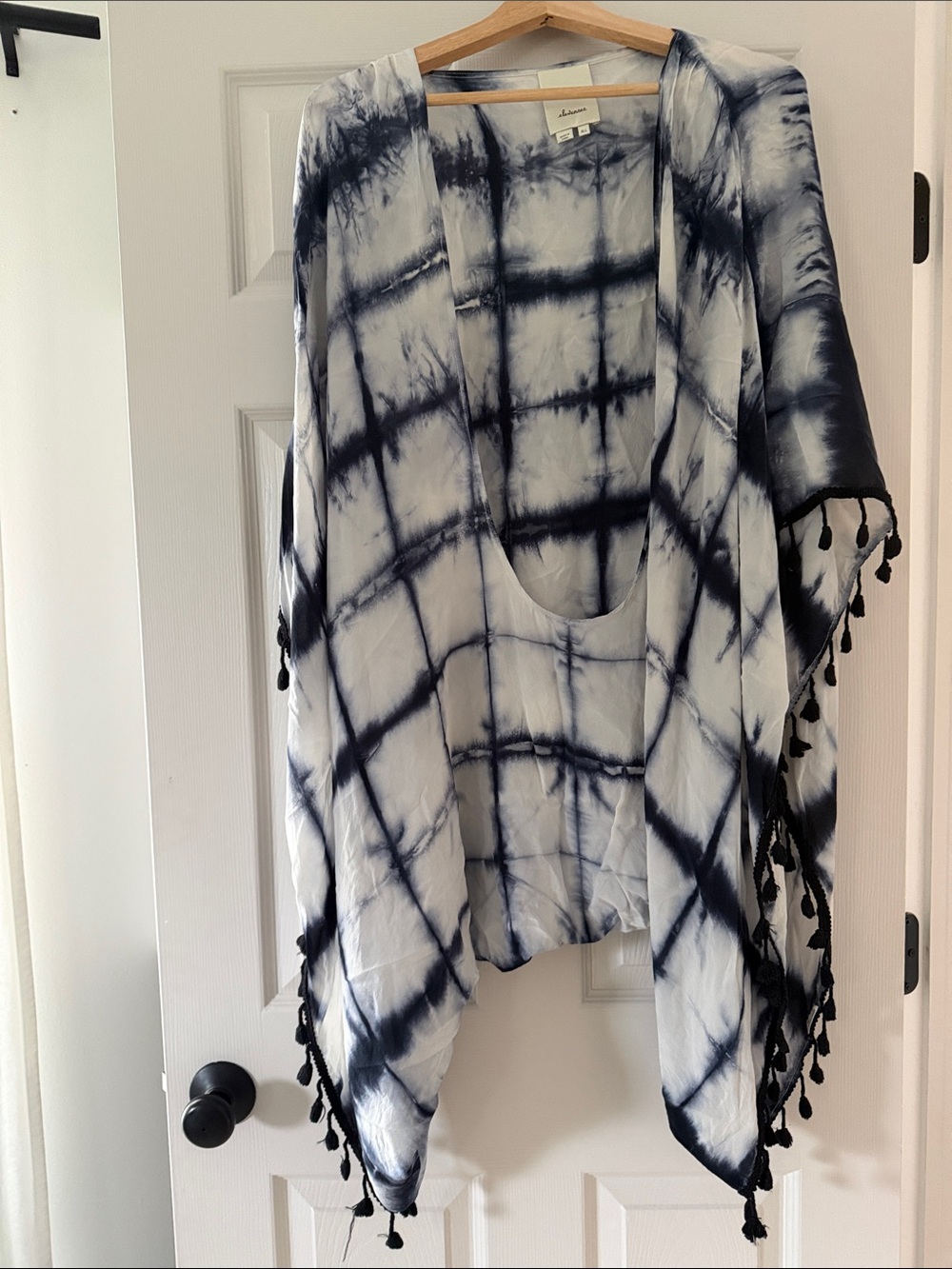 elevenses Navy and White Tie-Dye Kimono Cover-Up with Tassels